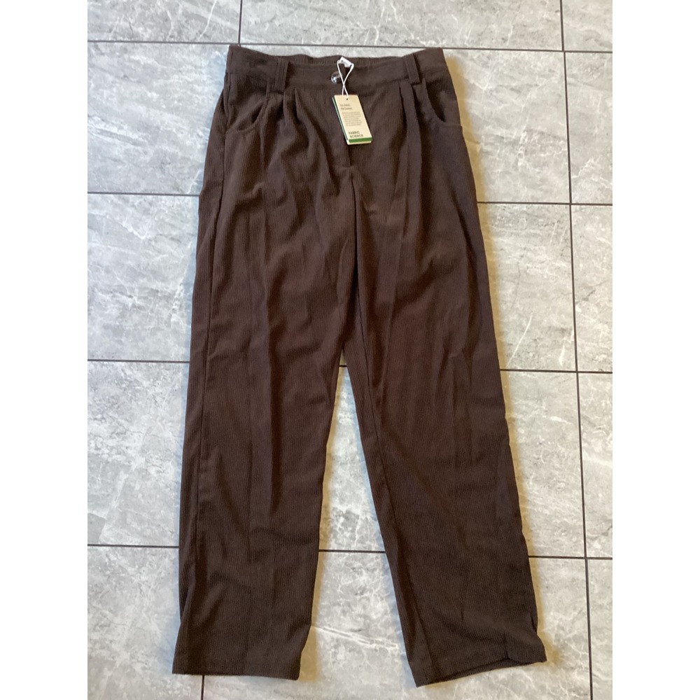 Halara AuraCord Cloud Corduroy Pants Brown Pleated High Waist Tall Size M NWT